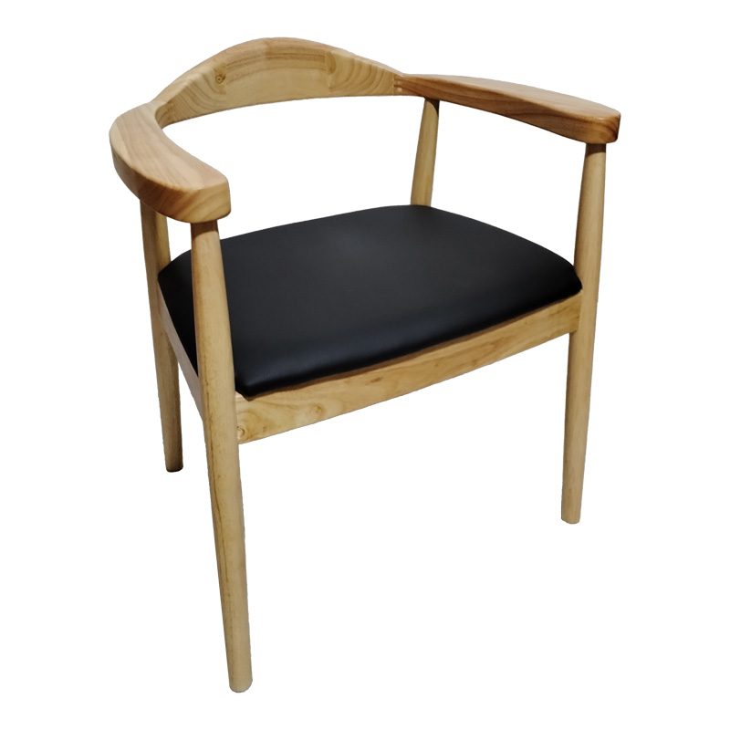 Πολυθρόνα Joube pakoworld rubberwood σε φυσική απόχρωση με μαύρο pu μαξιλάρι 59x48x73εκ