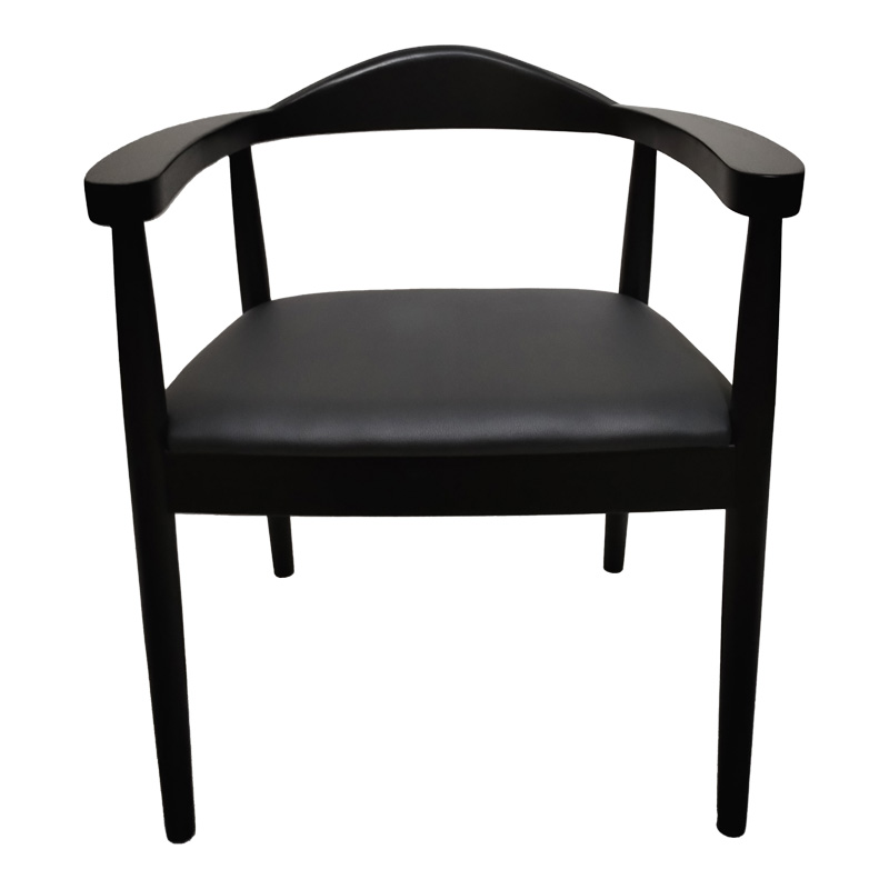 Πολυθρόνα Joube pakoworld rubberwood σε μαύρη απόχρωση με μαύρο pu μαξιλάρι 59x48x73εκ