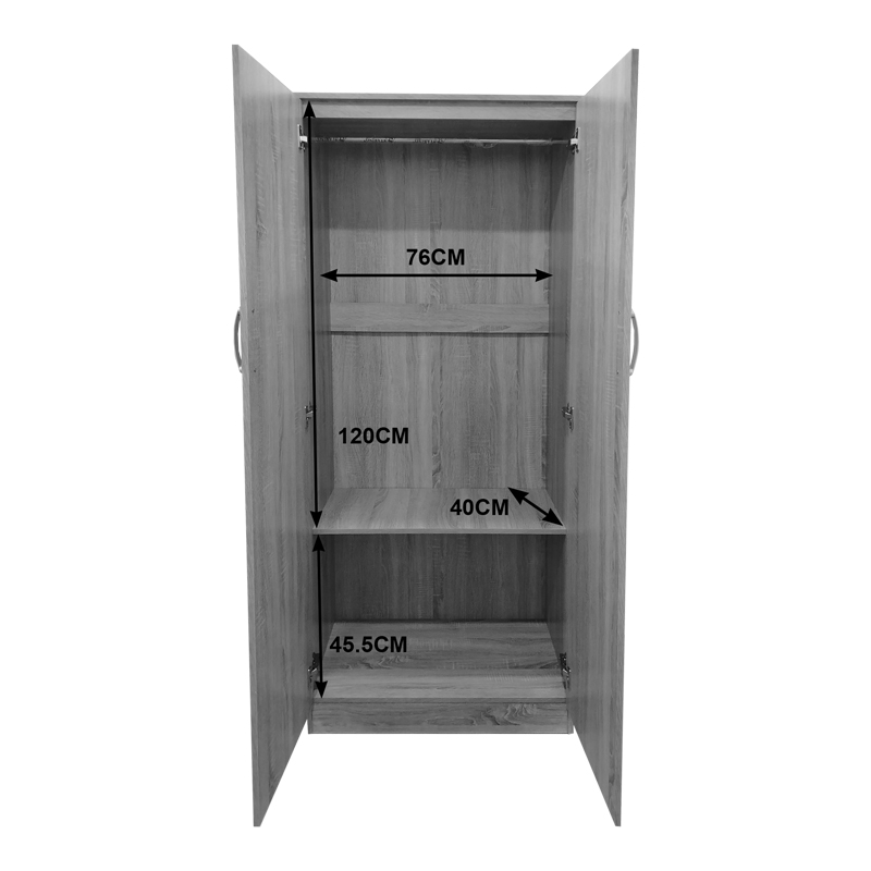 Ντουλάπα δίφυλλη Athos pakoworld σε sonoma-λευκή απόχρωση 80x42x180εκ