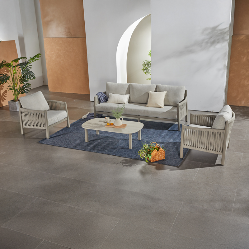 Σαλόνι εξωτερικού χώρου Feralda pakoworld ανθρακί αλουμίνιο-rope με ύφασμα σε ανθρακί απόχρωση