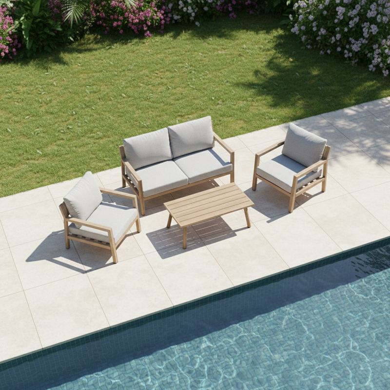 Σαλόνι κήπου Andasio pakoworld σετ 4τεμ αλουμίνιο κ σχοινί σε φυσική- μαξιλάρια σε γκρι απόχρωση