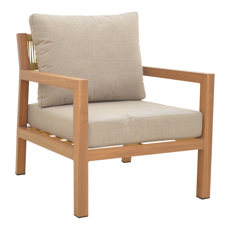 Σαλόνι κήπου Andasio pakoworld σετ 4τεμ αλουμίνιο κ σχοινί σε φυσική- μαξιλάρια σε γκρι απόχρωση