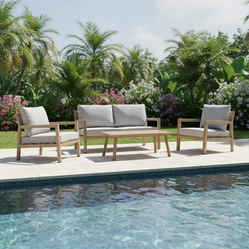 Σαλόνι κήπου Andasio pakoworld σετ 4τεμ αλουμίνιο κ σχοινί σε φυσική- μαξιλάρια σε γκρι απόχρωση