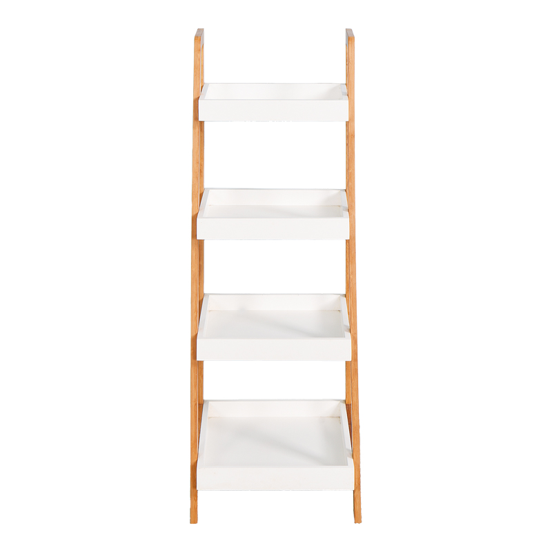 Ραφιέρα δαπέδου Leby pakoworld μπαμπού-mdf σε λευκή-φυσική απόχρωση 35x34x98εκ